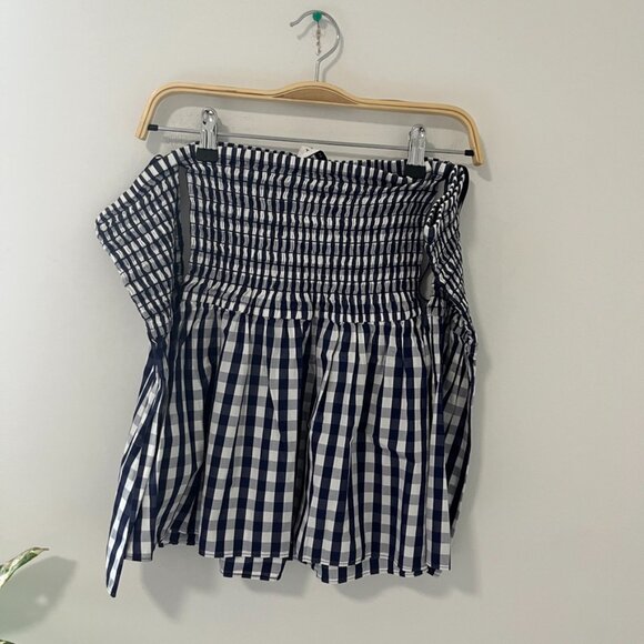 Milly Dark Blue & White Gingham Print Smocked Off the Shoulder Blouse Size Small - Picture 7 of 7